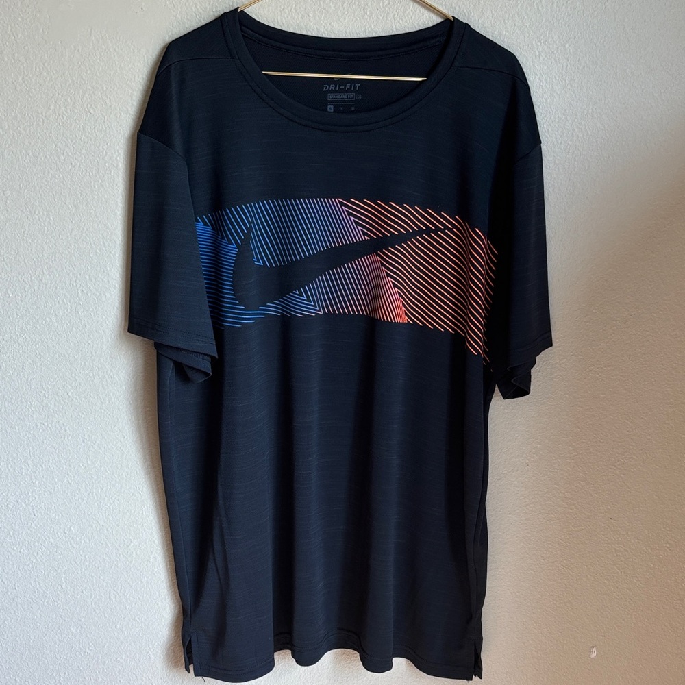 Nike Men's Black Tee with Blue and Orange Accents